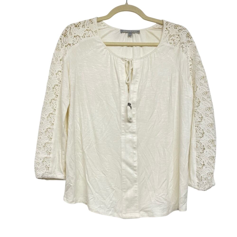 Daniel Rainn Cream Crochet Detail Long Sleeve Boho Womens Blouse S Cottage Core